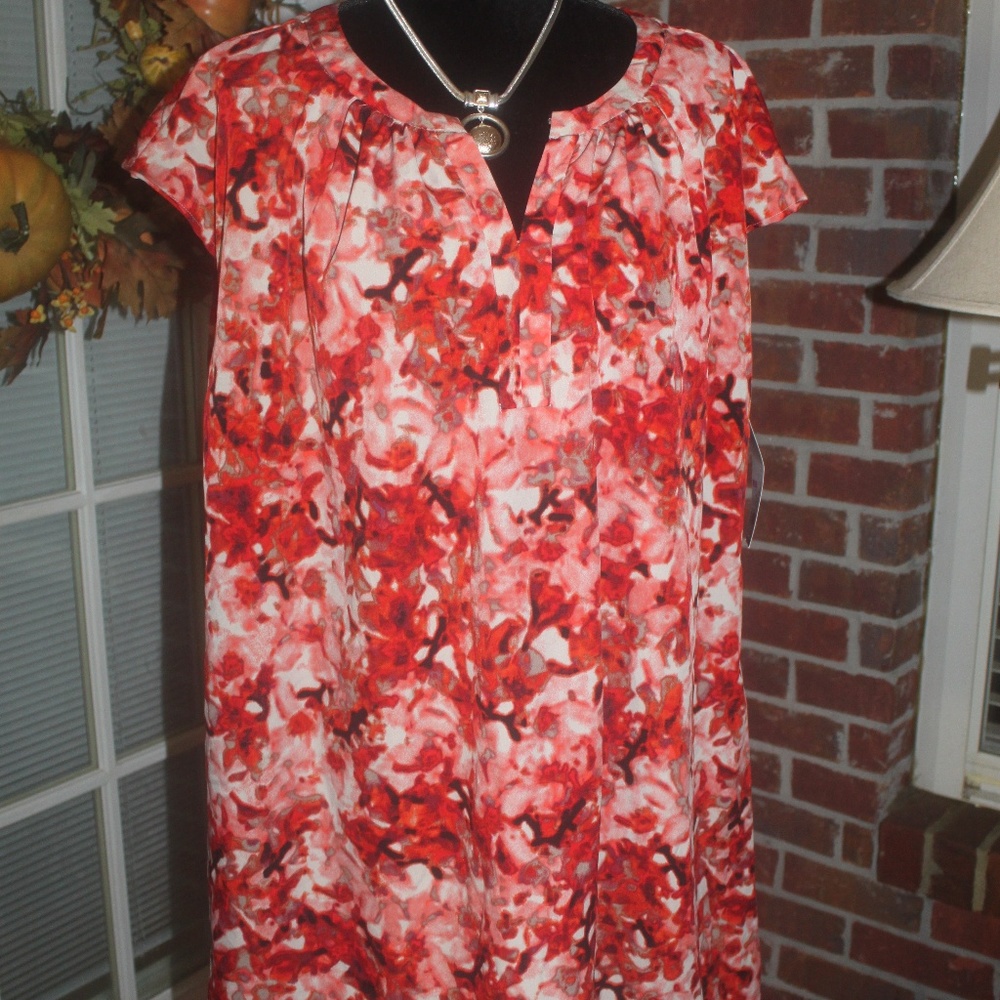 Liz Lange Maternity Tunic size XXL pink black sage floral modified Vneck NEW…